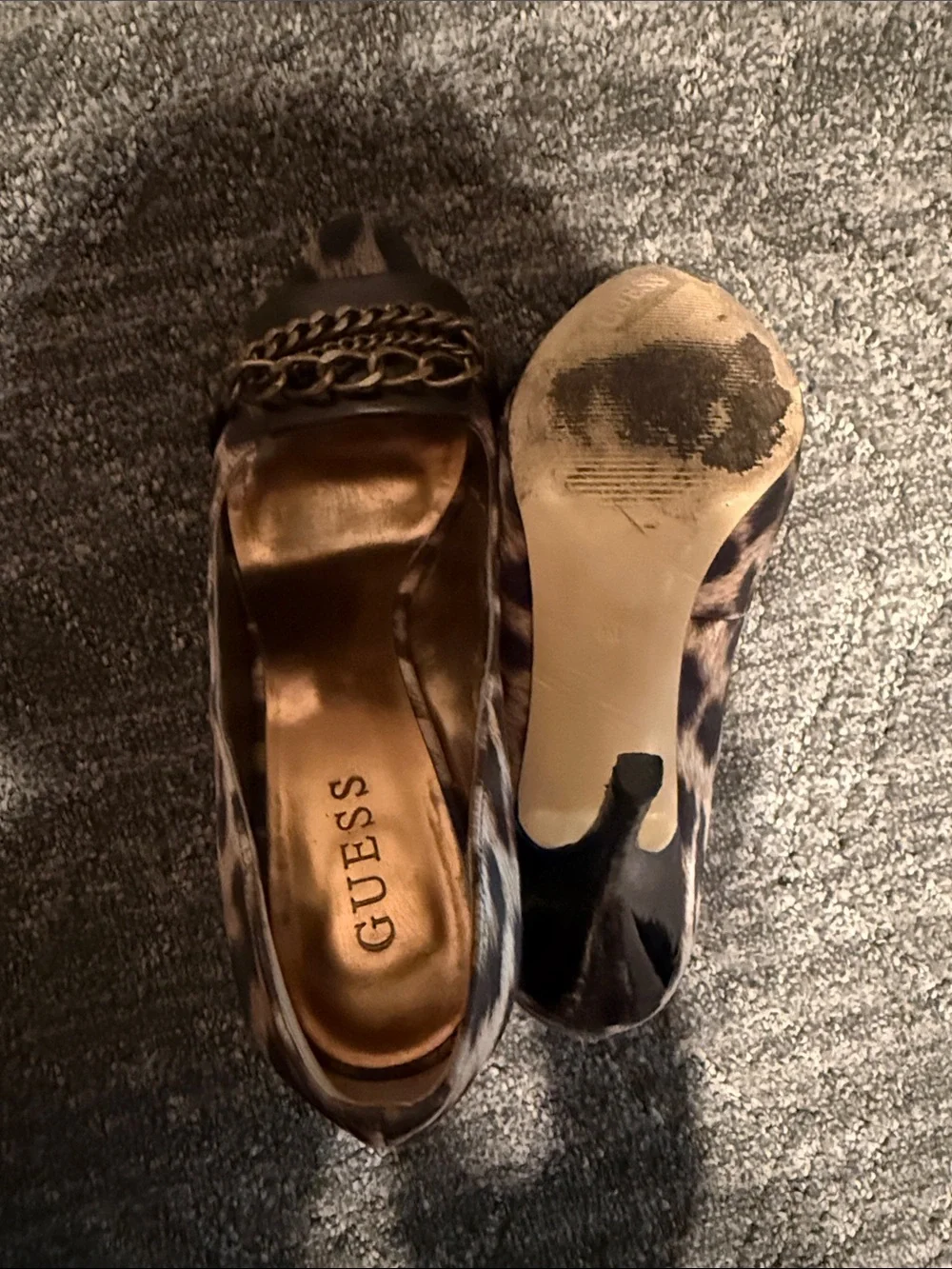 GUESS Leopard Print Chain Detail Heels - Brown
